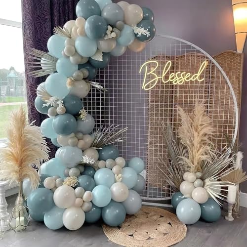 Image of PartyWoo Blue and Gold Balloons, 140 pcs Boho Blue and Chrome Gold Balloons Different Sizes Pack of 18 Inch 12 Inch 10 Inch 5 Inch for Balloon Garland Arch as Birthday Decorations, Party Decorations