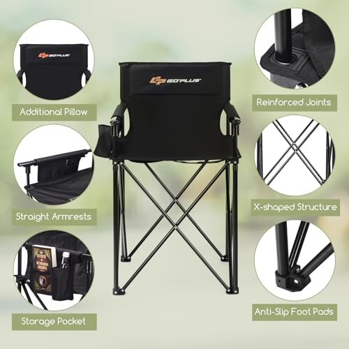 Goplus Silla Plegable para Camping, Silla Portátil para Playa con Diseño Elevado, Brazos Desmontables, Bolsillos de Almacenamiento y Bolsa para Transporte, Capacidad 250 Libras, Color Negro miniatura 5