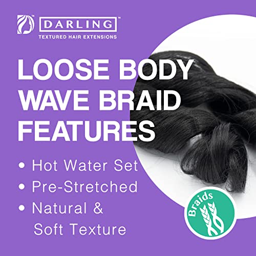 Darling Loose Body Waves Braids 9X Hair Extensions (3 Packs, 3X Per Pack), Pre-Stretched, Natural Black Soft Texture, Long Wavy Professional Soft Natural Texture Braid Hair, 52 Inch, 1B #TOP3