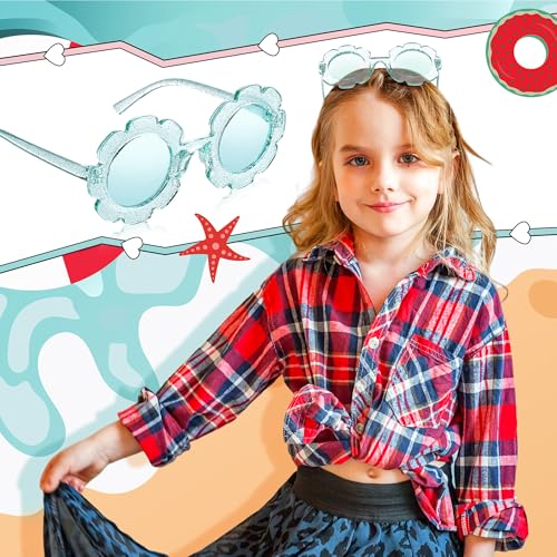 Image of Geyoga Kids Flower Sunglasses Colored Round Flower Glasses Cute Girls Baby Toddler Groovy Sunglasses for Outdoor Party Beach