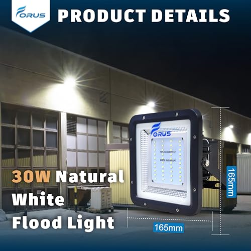 Image of Forus 30W LED Flood Light Outdoor IP67 Waterproof Natural White High Mast Focus Floodlight, Energy Efficient Halogen Replacement, 4 Years Warranty for Garage, Garden, Parking, Factory (1 PC)