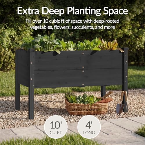 Image of Best Choice Products 48 inch x 24 inch x 30 inch Raised Garden Bed with Extra Deep 16 inch Depth, Elevated Wood Planter Box Stand for Backyard, Patio, Balcony, Natural Fir Wood - Black