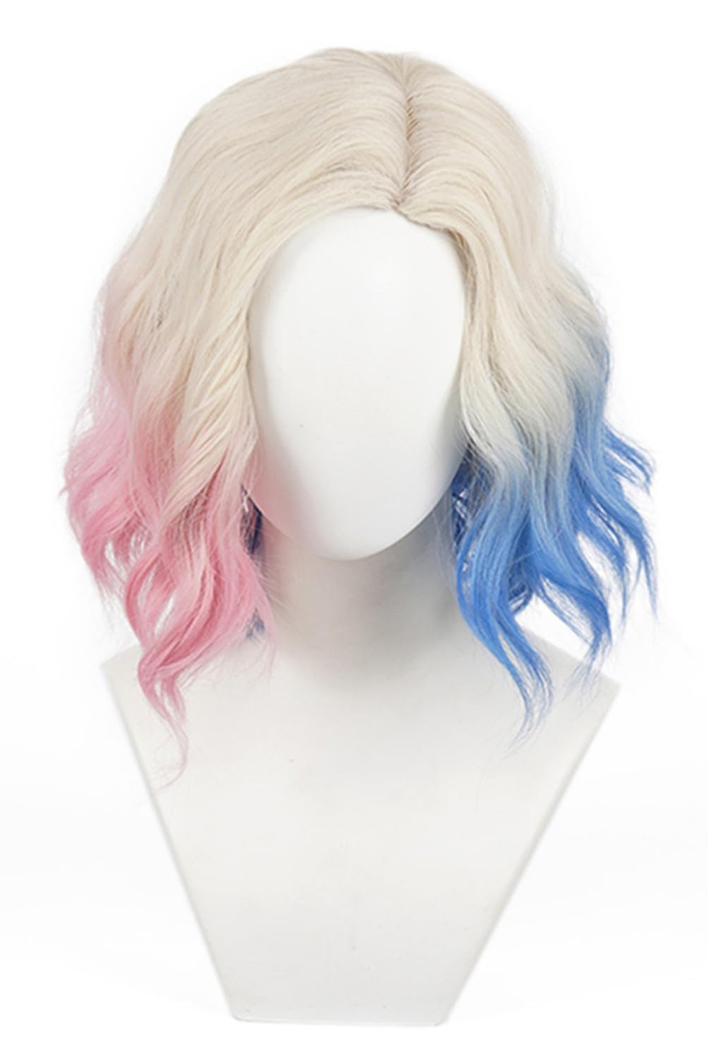 Blonde Short Wave Curly Enid Wigs with Pink Blue Hair Modern Anime Cosplay Wig Side Parted