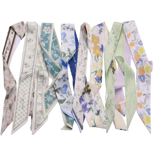 ANIDL 8Pcs Scarves for Women,Head Scarf Hair Neck Scarve,Handbags Ponytails Handle Fashion Accessory 35.4"×2.4" (Scarves Set 4)