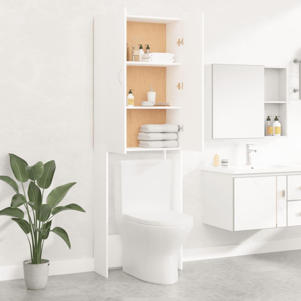 vidaXL Armario para Lavadora, Blanco, 64x25,5x190 cm, Madera de ingeniería, Mueble para lavandería con 2 Puertas y 3 Compartimentos, Estantería de baño, Mueble para el hogar