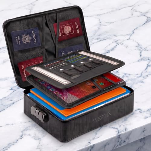 Image of Fireproof Waterproof Document Bag with Lock - Portable Waterproof Document Organizer for Important File - Fire Proof Travel Storage Case with Zipper for Laptop,Passport