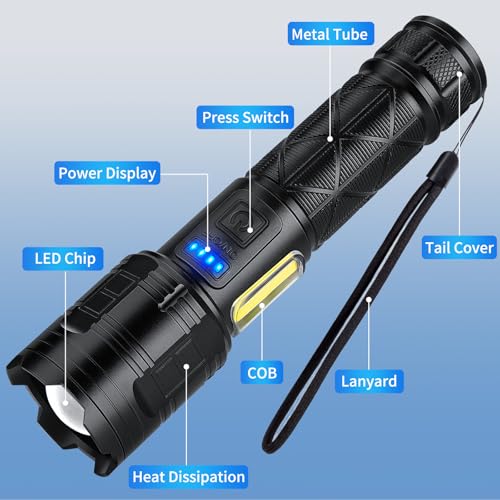 taoquwe Rechargeable LED Flashlights High Lumens, 99,000 Lumen Super Bright Flashlight with 7 Modes & Waterproof, Powerful USB Rechargeable Handheld Flash Light for Camping Home by taoquwe - Image 8