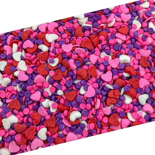 Heart Sprinkles | 8-Ounce Bag | Heart Shaped Sprinkles for Cake Decorating and Baking | White, Red, Pink & Purple Dessert Toppers for Cupcakes & Cookies