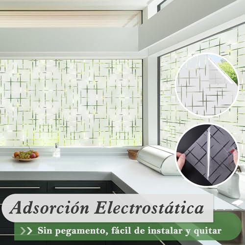 Miniatura 6 de Rabbitgoo Vinilos Para Ventanas Privacidad, Vinilo Ventana Estatico, Pegatina Anti Uv Calor, Lámina Translucido Para Ventanas Adhesivo, Vinilo Cristal Reutilizable Para Cocina Oficina, 44.5x200cm