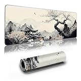 Long Gaming Mouse Pad Extended Anime Large Desk Pad with Non-Slip Base Full Keyboard Mat with Stitched Edges for Gaming and Office 31.5 x 11.8 inches (Wash Painting)