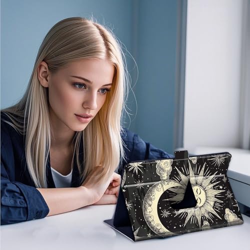 Universal Tablet Case Tablet Cover 360-Degree Rotation Viewing Stand Folio PU Leather Covers for All Kinds of 7-9Inch Android/iOS/Windows Tablets Cases,Celestial Sun Moon Stars