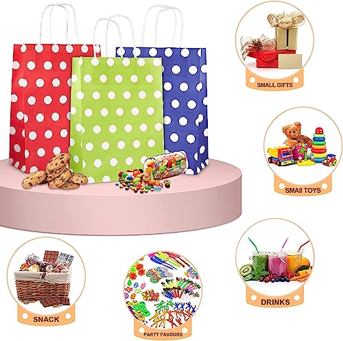 Image of RanGit Bhumi 48 pcs Color Paper Bags with Polka Dots 8x4x10 inch - Party Favor Goodie Candy Gift Paper Bags for birthday, wedding, engagement party and other festivals (Multi Color)