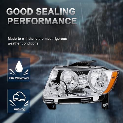 KUIPERAUTO Pair Headlights Assembly Compatible with 2011 2012 2013 Jeep Grand Cherokee Headlight Replacement Driver and Passenger Side Chrome Housing/Clear Lens/Amber Reflector by KUIPERAUTO - Used condition - Image 2