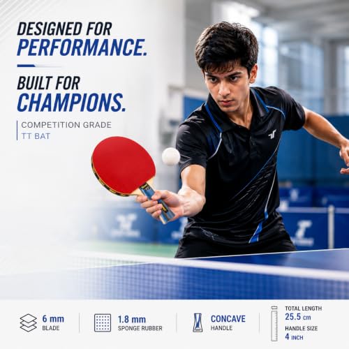 Image of Vinex 7 Star Competition Table Tennis Racquets, TT Bat with 6 mm Blade, 1.8 mm Sponge Rubber and concave Handle, Pack of 1 Pcs