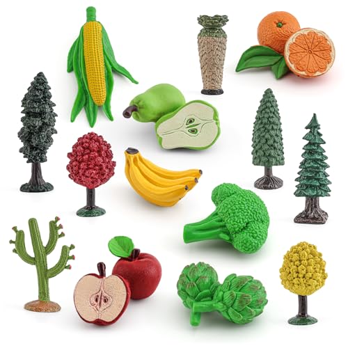 GUFOPONAS 16PCS Artificial Fruit Vegetables Fake Fruits for Craft Realistic Plastic Trees Toys Stem Toys for Toddlers School Projects Toys for Kids Sensory Bins Learning Toys Realistic Food Figurines