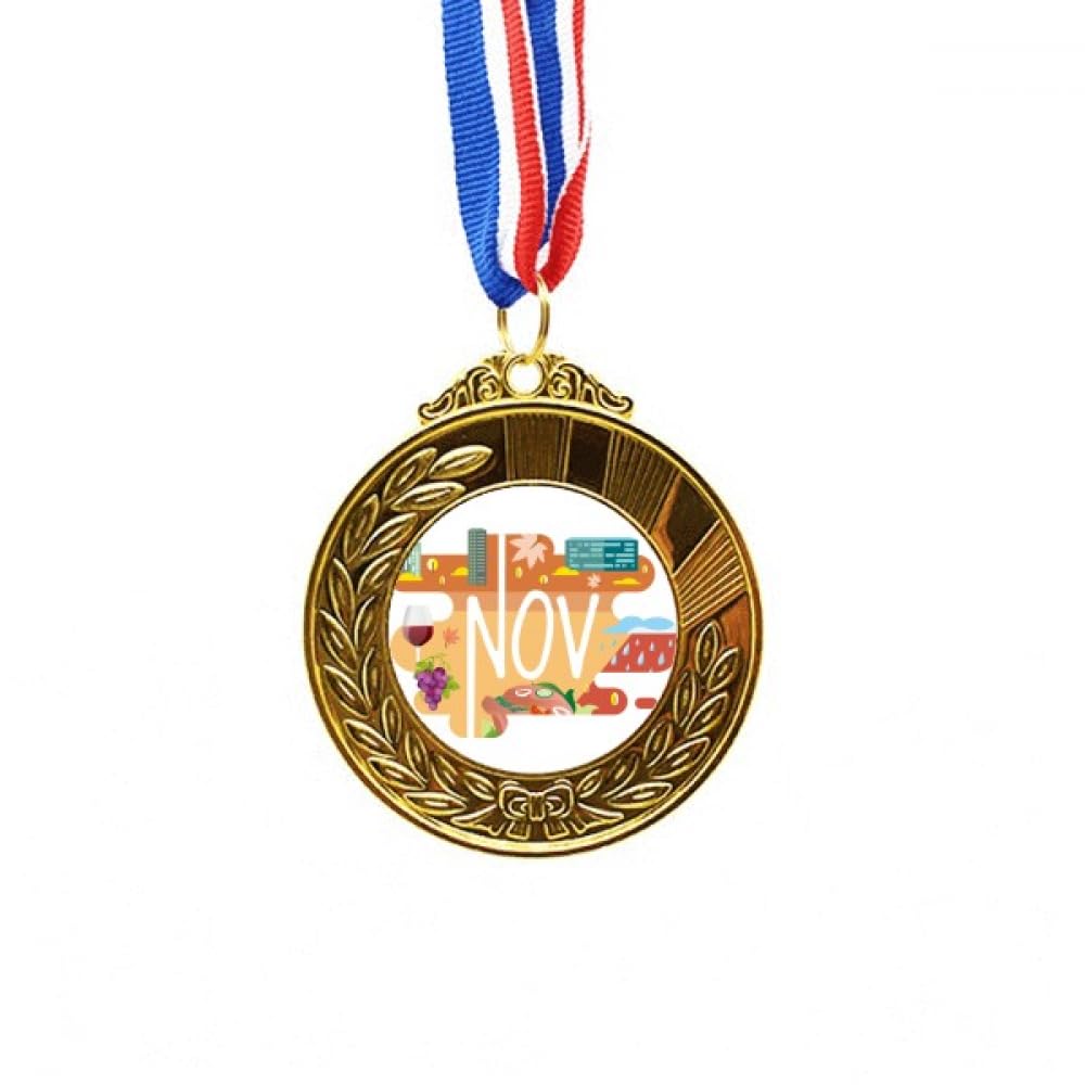 Medalla de oro con cinta resistente de primer puesto e ilustración otoñal 4