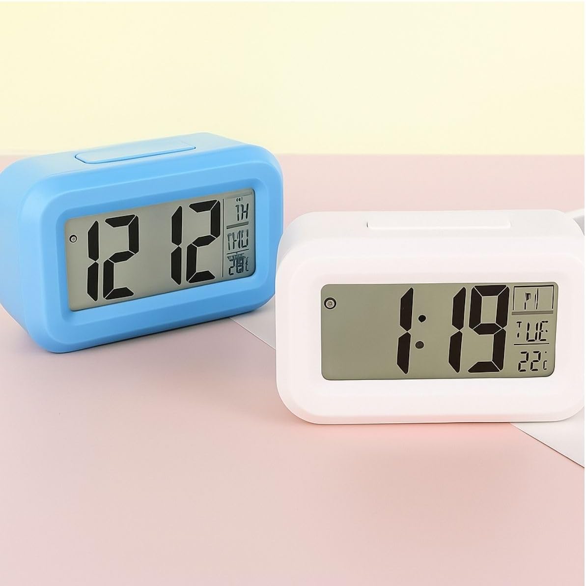 Relógio Despertador Digital Alto De Mesa Cabeceira Temperatura Calendário Com Sensor de Luminosidade