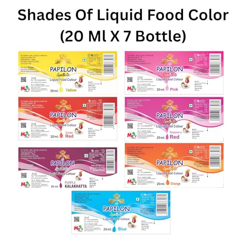 Image of PAPILON FOOD FLAVOURS & COLOURS Shades Of Liquid Food Color (20 Ml X 7 Bottle) (Pack of 3)