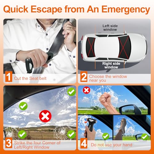 Image of Window Breaker, 3-in-1 Emergency Escape Tool with Car Safety Hammer and Seat Belt Cutter, Safety Emergency Car Escape Tool, Road Trip Essential and Must Haves