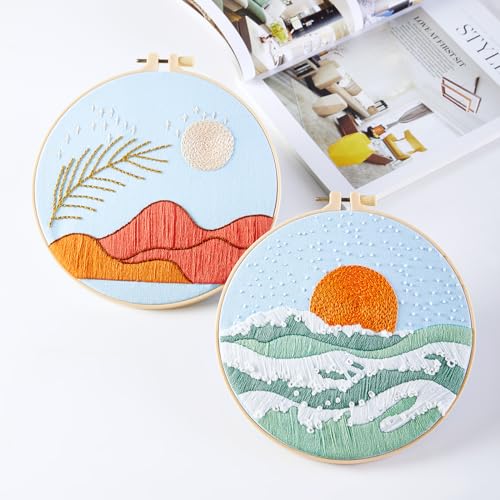 Image of Armindou Hand Embroidery Starter Kit for Beginners Adults, Counted Cross Stitch kit for Adult Beginner, Stamped Embroidery Needlepoint Kit, 2 Set Embroidery Supplies, 2 Hoops (Attached Video Tutorial)