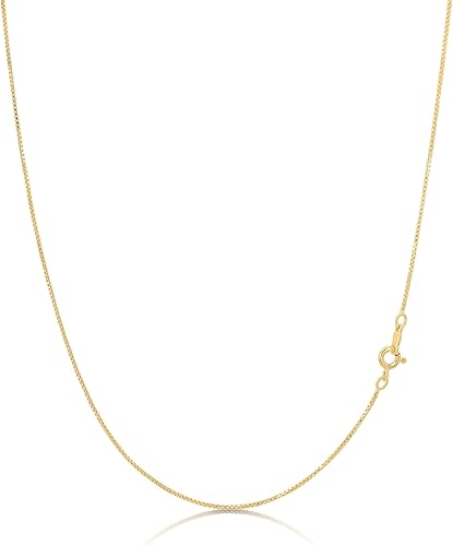 KEZEF 18k Gold Over Sterling Silver 1mm Box Chain Necklace Made in Italy Sterling Silver Necklace Chain For Women Gold Chain Necklace for Women,