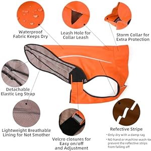 Mile High Life | Dog Raincoat | Adjustable Water Proof Pet Clothes | Lightweight Rain Jacket with Reflective Strip | Easy Step in Closure, Orange, Medium Mile High Life Dog Raincoat Adjustable Water Proof Pet Clothes Lightweight Rain Jacket with Reflective Strip Easy Step in Closure Orange Medium