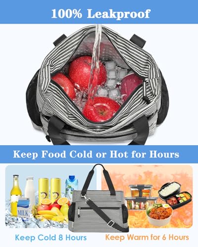 GLENKEY Insulated Lunch Box Lunch Bag Tote - Large Leakproof Cooler Bags for Women - Soft Lunchbox for Adults Work Shift Picnic Travel Stripe 10L — view 5