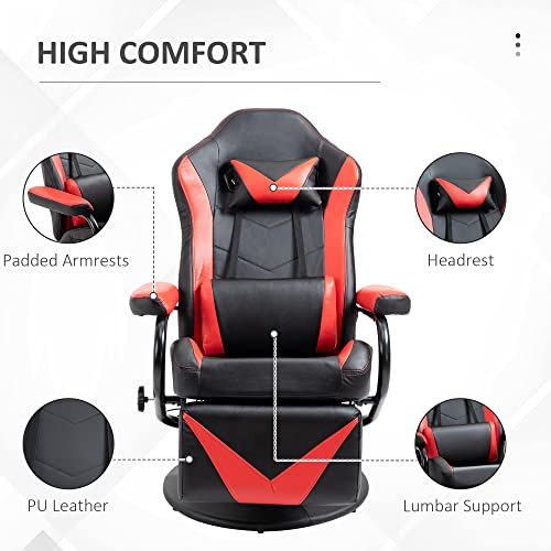 Homcom Gaming Recliner, Racing Style Video Gaming Chair With Adjustable Backrest And Footrest, High Back 360 Degree Swivel Computer Chair With Lumbar Support And Headrest, Red #TOP4