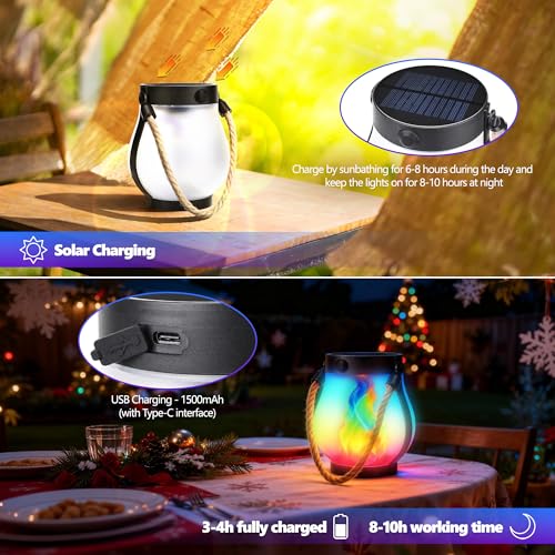Jyoiat 2 Pack Solar Outdoor Lanterns, Dancing Flame Lights, Multicolor - image 3