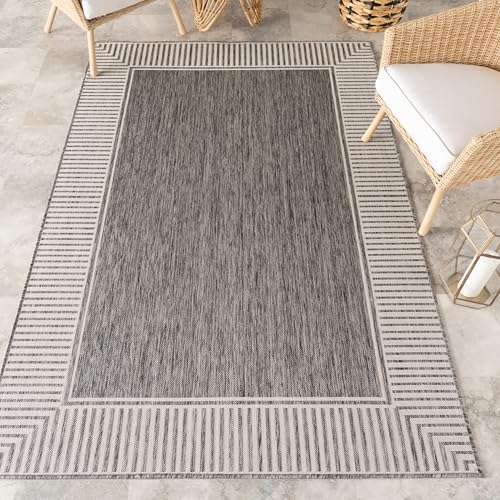 Nuloom Asha Grey/Ivory, 9'6" x 12', Casual, Striped Border, Soft