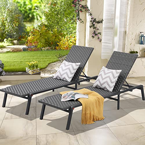 Verano Garden Set Of 2 Patio Lounge Chair, Adjustable 5-Position Folding Pool Chaise Lounge Set For Outdoor Patio Lawn Beach Deck W/Aluminum Frame, 300Lb Weight Capacity, Fully Assembled #TOP25