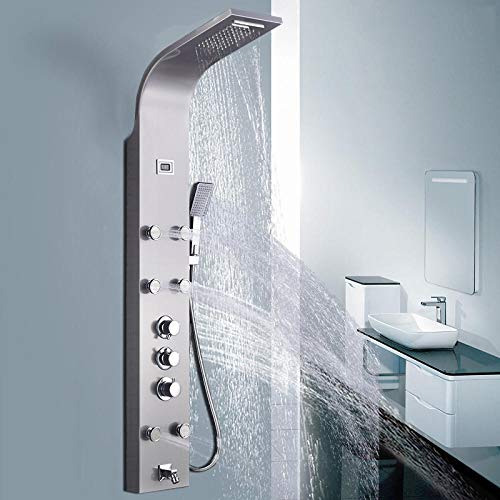 Columna de Ducha Termostática para Baño con Panel Digital, Chorro Lluvia y Cascada miniatura 1