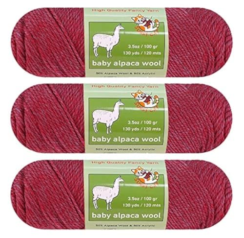3-Pack Baby Alpaca Yarn Wool Blend Crochet and Knitting Worsted Weight Sunny Cat Premium Brand (Neon Purple)