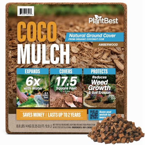 PlantBest Coco Mulch Compressed Block 9.1 lb – Expands to 64 Quarts and Up to 17.5 Sq. Feet, Organic Coconut Mulch for Landscaping, Garden Beds, Trees, Plants...