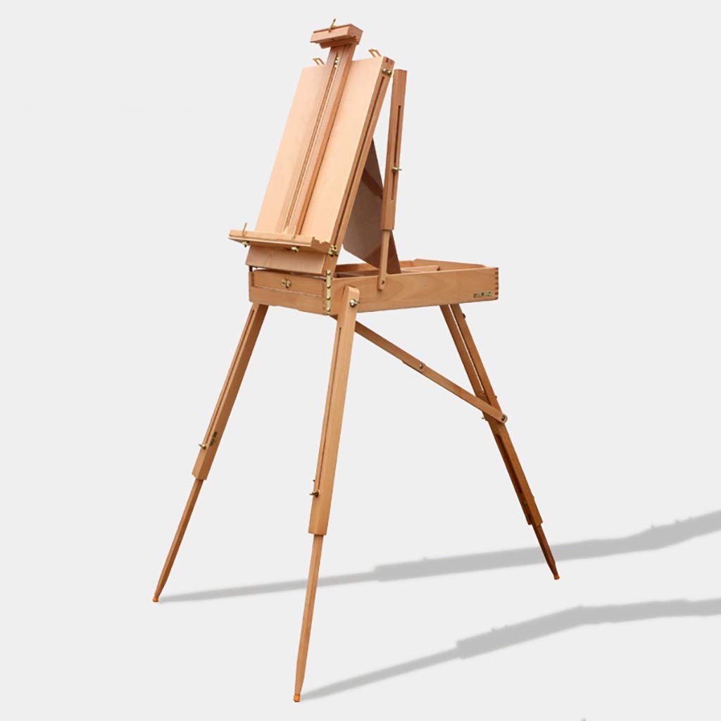 CWCQGH Display Easel Drawing Board Portable Pine Easel Portable Sketch Aluminum Leg Oil Easel Beech Color Easel Oil Painting Box (C)