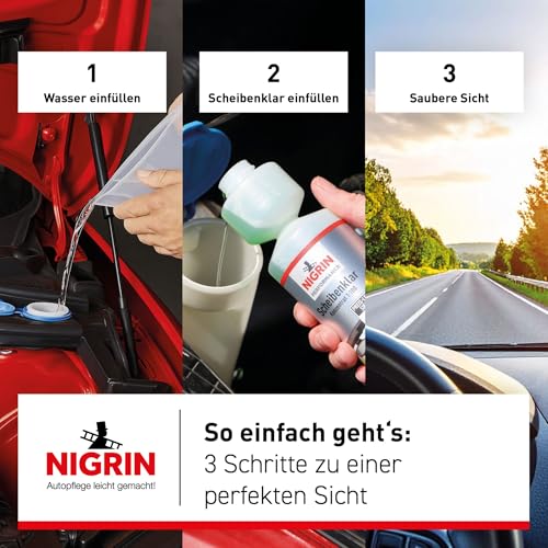 NIGRIN Scheibenklar Konzentrat 1:100, schnell und effektiv für beste Sicht, 250 ml, Farblos
