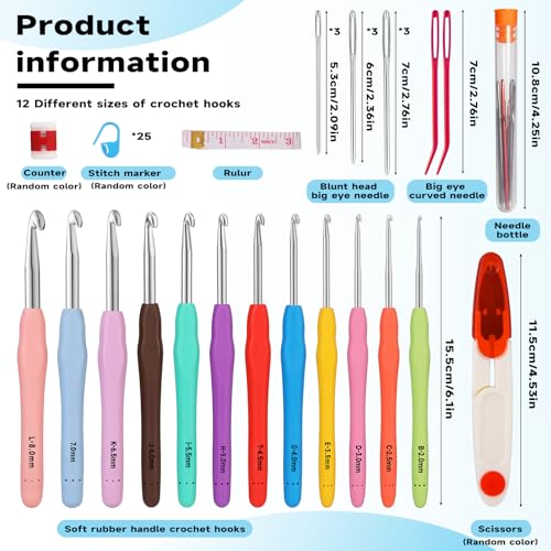 Image of Mayboos 12 Sizes Crochet Hook Set 2.0mm~8.0mm, 53 Pack Crochet Hooks
