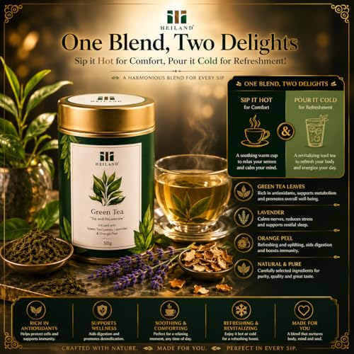 Image of Heiland Green Tea Loose Leaf 50g - Natural Green Leaf with Floral Blend, Pure Loose Leaf, Smooth & Refreshing Flavor, Ideal for Daily Relaxation & Wellness