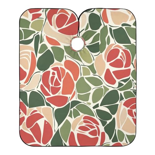 BOESI Doodle Rose Pattern Barber Shawl, Waterproof Haircut Shawl, Haircut Salon Apron, Shaving Bib, 55 x 65 inches