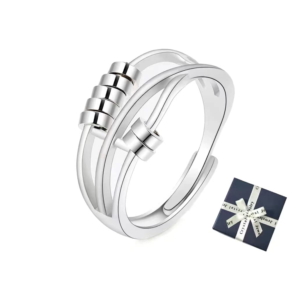 Set De 2 Anillos Anti-Estrés Giratorios Ajustables En Platino Y Oro | Alivio De Ansiedad Para Mujer, Hombre Y Niña