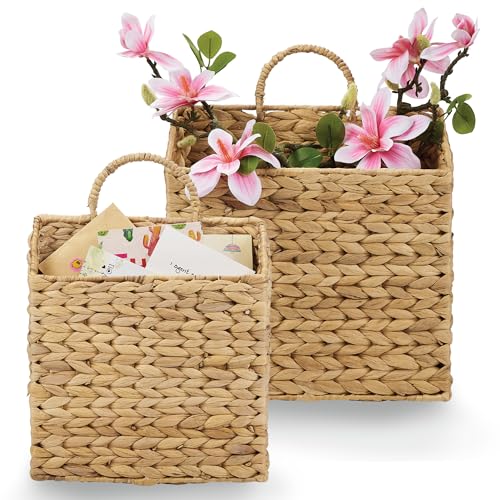 Set of 2 Wicker Hanging Basket for Organizing, Front Door,