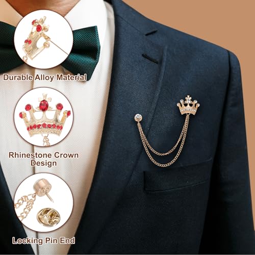 Image of PATIKIL Crown Hanging Chain Brooch Pins, Rhinestone Suit Pins Fashion Crystal Lapel Pins
