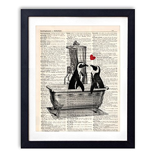 akeke Romantic Penguin Love Vintage Dictionary Art Print, Penguin Art for Bathroom Wall Decor 8x10 inch Unframed, Gifts for Roommates Girlfriend Women