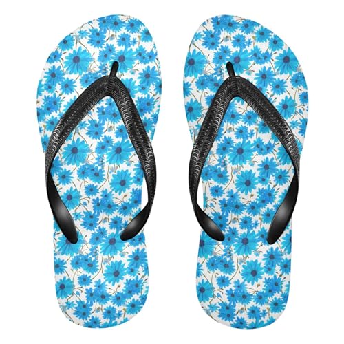 Burbuja Blue Daisies Flip Flops for Women Men, Soft Thong Sandals Rubber Slippers for Pool Beach Essentials