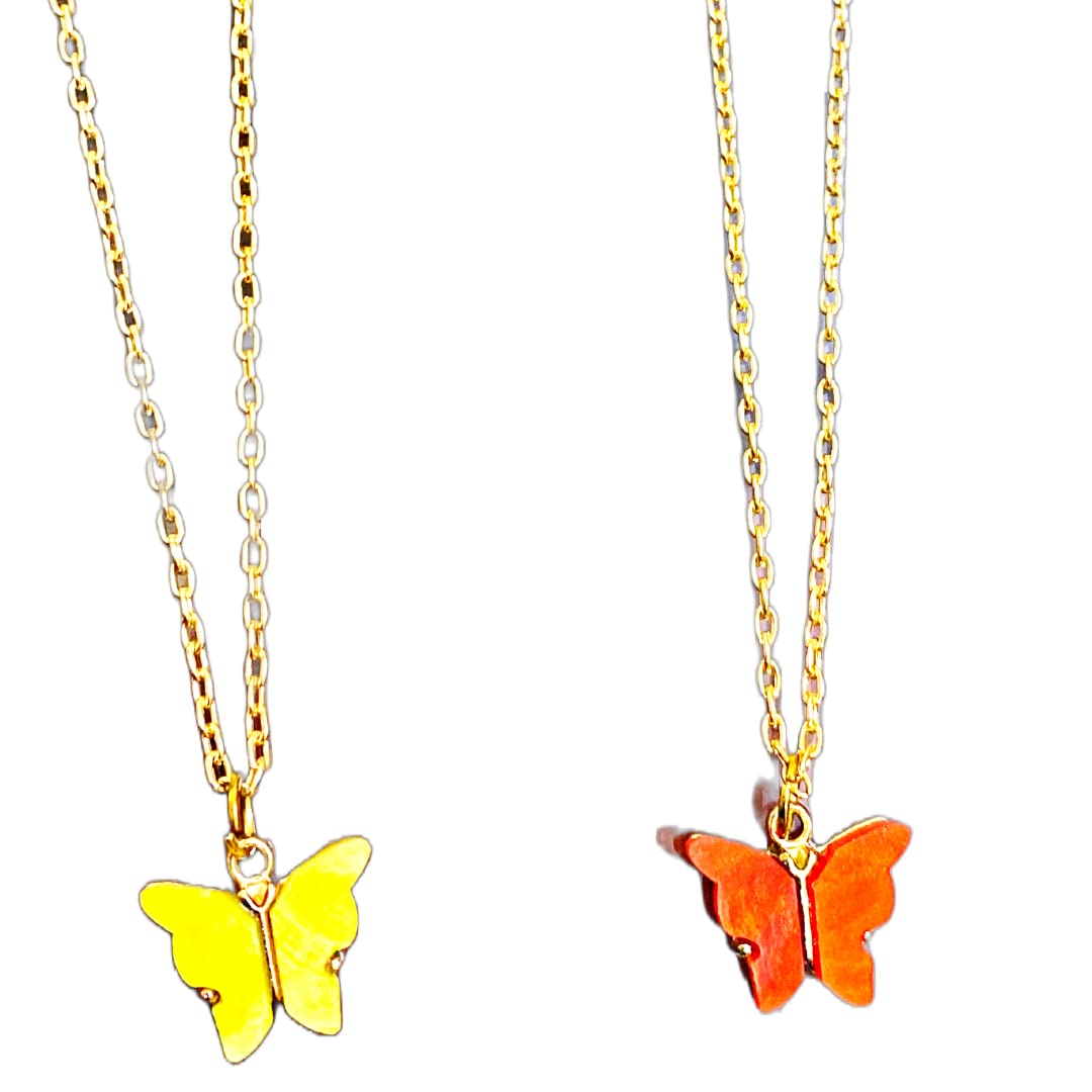 Batulii's online fashion Butterfly Daisy Charm Necklace Red Yellow Gold Plated Pendant Necklace Chain for Girls & Women Combo of 2