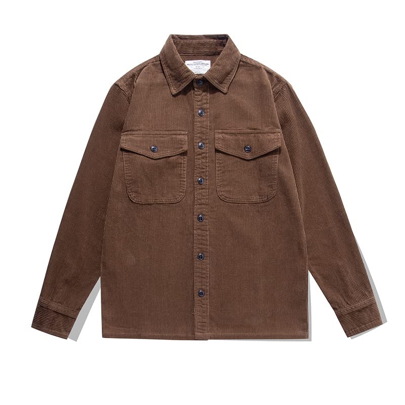 Men's Corduroy Button Down Shirts Long Sleeve Casual Shacket Jacket Western Corduroy Shirt Jacket with Flap Pockets2