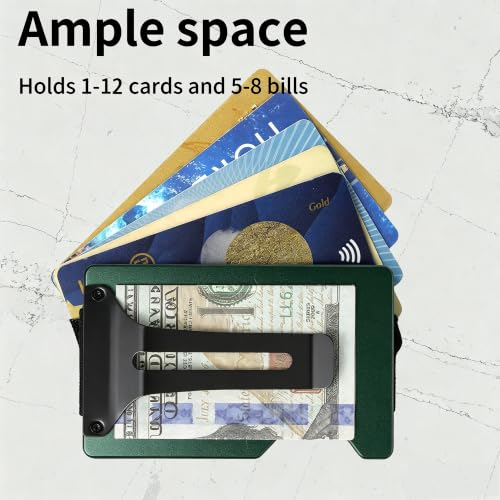 Image of Minimalist Carbon Fiber Wallet for Men, Money Clip Cash Strap Wallet, RFID Blocking Metal Wallet Aluminum Card Holder,Front Pocket Wallet(Matte Forest Green)