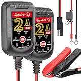 2A Car Battery Charger, 12V/6V Smart Battery Charger, Battery Maintainer, Trickle Charger, Float Charger and Desulfator for Motorcycle, Boat, Lawn Mower-Supports Lithium (LiFePO4) (2 Pack)