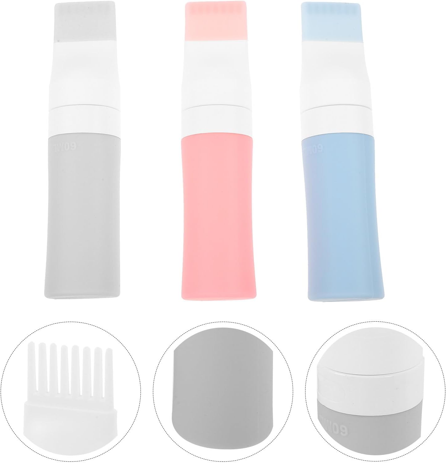 DOITOOL 3 Pcs Portable Hair Dye Applicator Bottles with Comb, 60ml Silicone and Pp Material Hair Oil Application Bottles for Home and Salon Use
