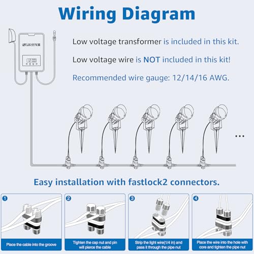 Image of SUNVIE 12 Pack Low Voltage Landscape Lights with 300W Transformer 12-24V LED Landscape Lighting Kit 3000K Waterproof Aluminum Landscape Spotlights with Wire Connectors for House Yard Tree Garden